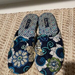 Vera Bradley Geometric Blue and Green Slippers